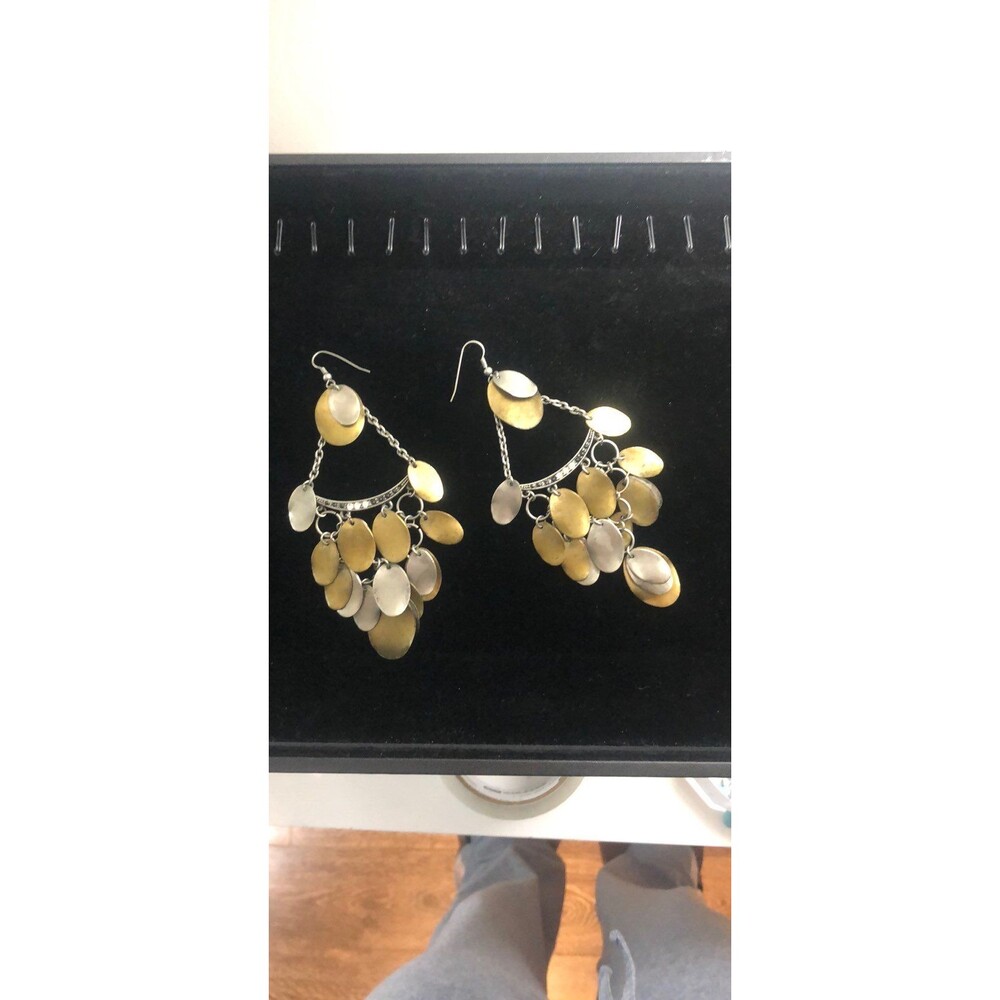 Bronze and silver dangling earrings